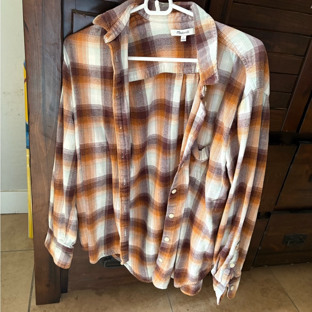 Plaid Flannel Shirt by Madewell- Brown and White